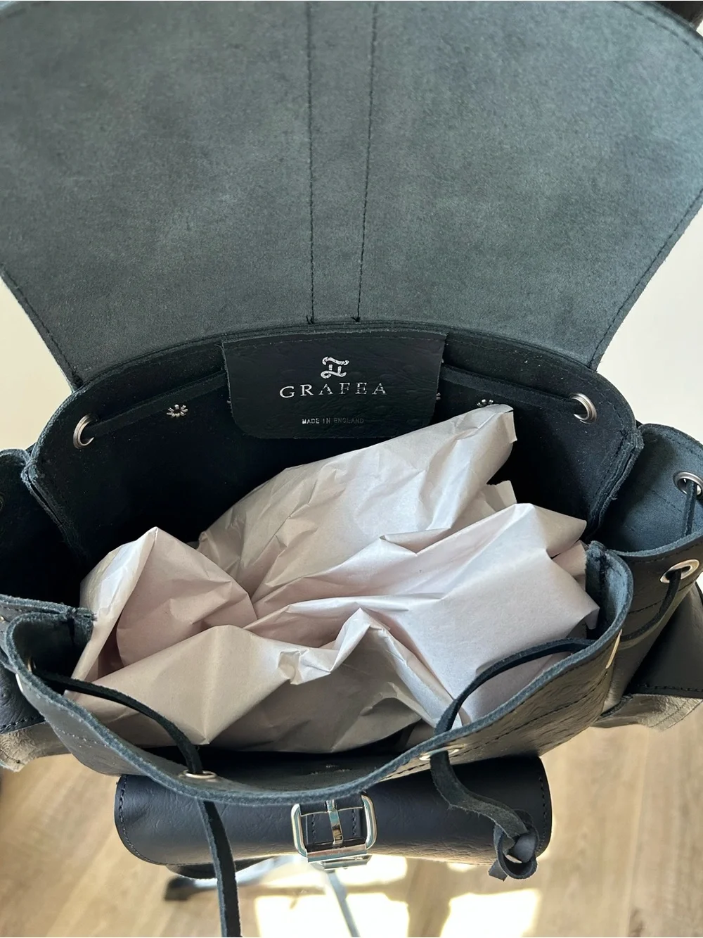 Authentic Grafea London “Hari” Leather Black Backpack